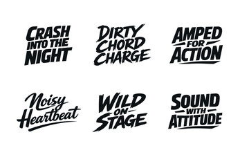 Obraz premium Creative Typography Designs Featuring Bold Phrases and Energetic Words Perfect for Music Events and Artistic Creations