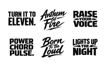 Obraz premium A Collection of Bold Typography Representing Musical Themes and Energetic Expressions Through Catchy Phrases and Slogans in Black and White.