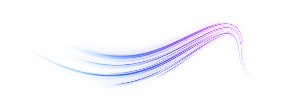 Blue and purple neon streaks create motion blur on night roads. Smooth flowing lines convey futuristic acceleration. Perfect isolated PNG for urban, cyberpunk, or tech visuals.