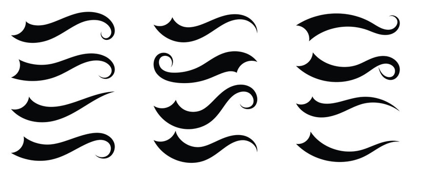 Swoosh and swash tails collection. Swooshes text tail for baseball design. Sports swash underline shapes set in retro style. eps10.