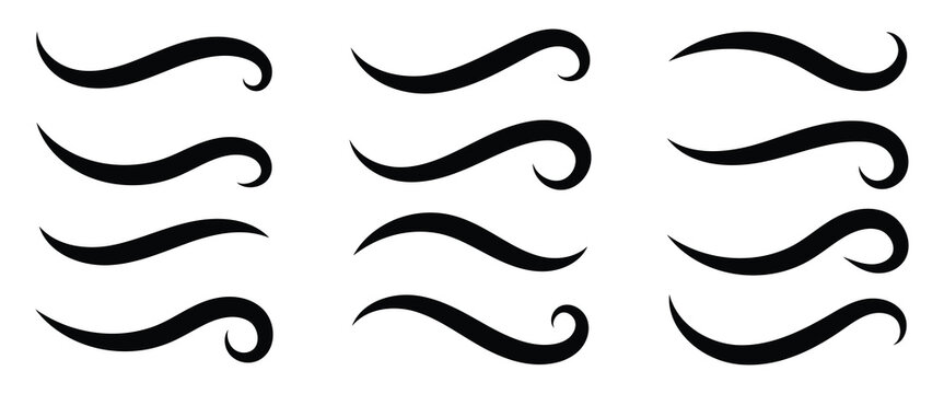 Swash and swooshes tails icon, Typography font curve tail, Text swooshes collection, Calligraphic swoosh tail set, Texting letters tail for lettering or baseball club.