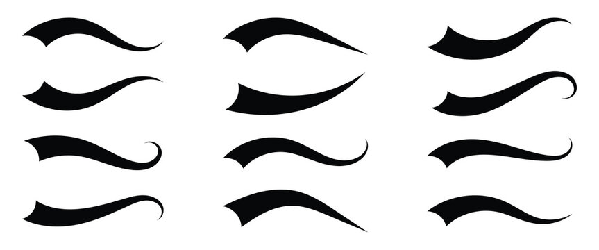 Swash and swooshes tails icon, Typography font curve tail, Text swooshes collection, Calligraphic swoosh tail set, Texting letters tail for lettering or baseball club.