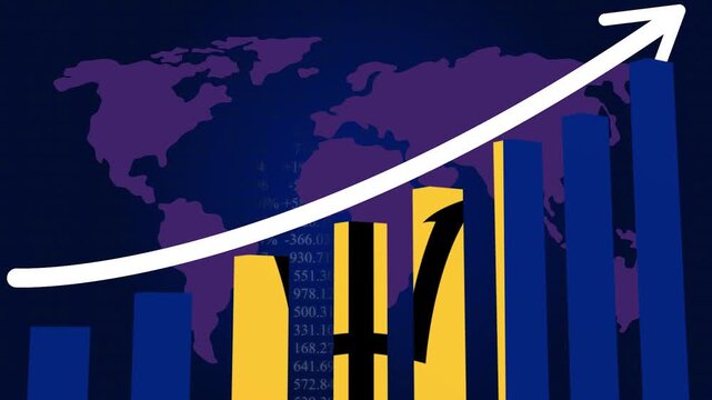 Financial Growth Ascendancy: A symbolic representation of global financial ascent, featuring upward trending bar graphs and a rising arrow against a world map backdrop.