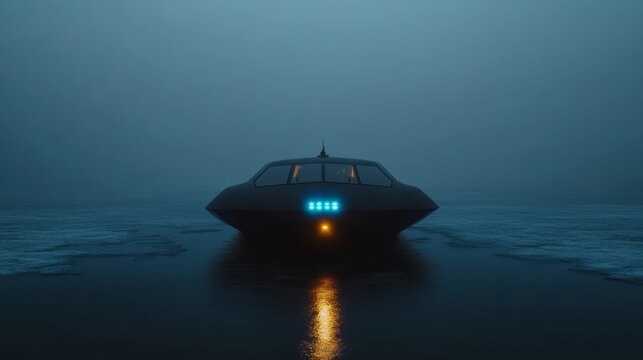 Mysterious Vessel on the Shore: A futuristic-looking craft rests calmly on a shoreline, illuminated by a soft, ethereal glow, inviting speculation and wonder.