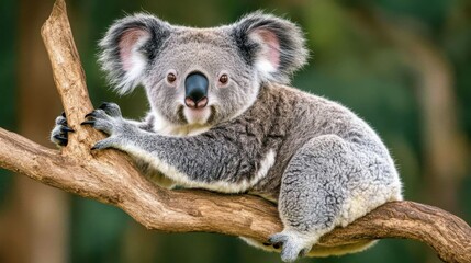 Obraz premium Koala Resting on a Eucalyptus Branch in Soft Light