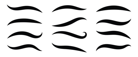 Set of Swoosh and swoop underline typography tails shape in flat styles. Swoosh line vector, underline swish, stroke swash swirl, Brush drawn curved smear. Hand drawn curly swish .eps10. © Thought Leader