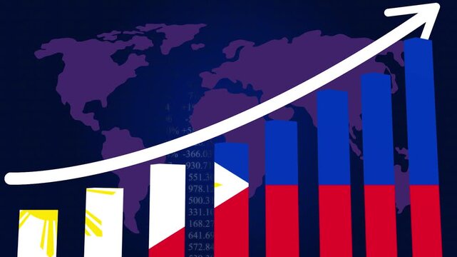 Philippine economic growth concept with rising bar chart and upward trend arrow