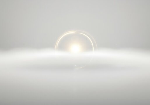 Pure abstract background showing an endless white fog and glowing light, representing movement beyond physical limits and ultimate peace, imagination, light, void
