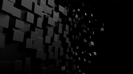 Obraz premium Dynamic 3D black squares float and cascade against a dark background, creating a modern abstract scene