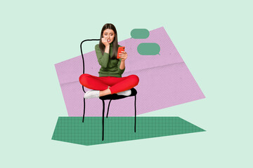 3d image sketch art full zine photo collage of happy girl guy stand bubble communication chat...