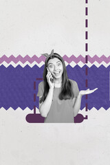 Trendy poster collage of happy businessman businesswoman receive graph statistics development...