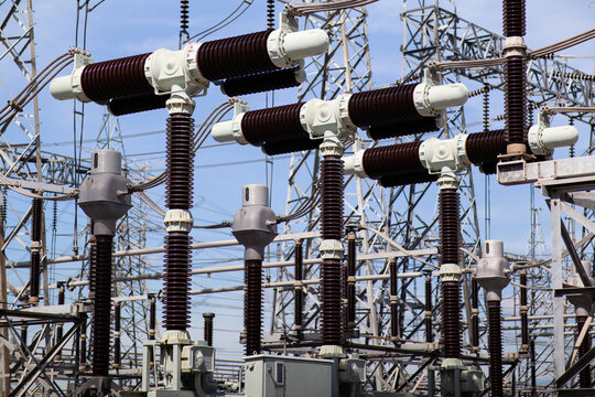 High-voltage disconnect switches in an electrical substation support power transmission, grid reliability, and utility infrastructure for safe switching and industrial energy operations.