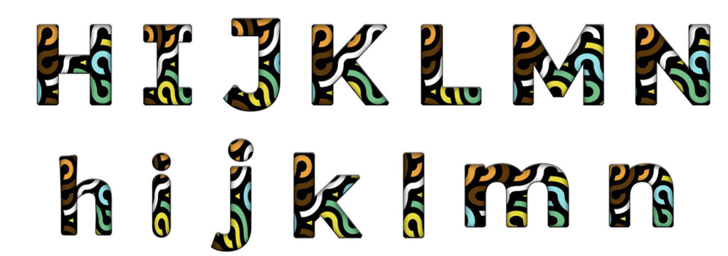 abstract organic pattern design h, i, j, k, l, m, n word design text alphabet letter typography font design