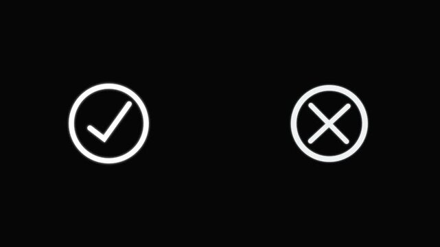 Animated pop-up green check mark and red cross X symbol on a transparent background.  Flat and modern checkmark transparent background
