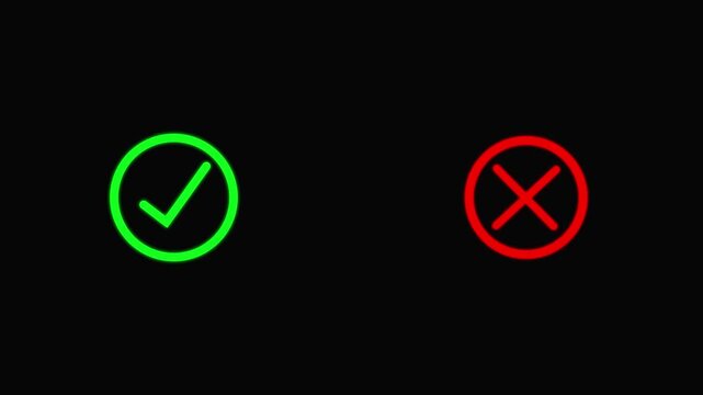 Animated pop-up green check mark and red cross X symbol on a transparent background.  Flat and modern checkmark transparent background