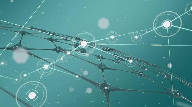 Animation of network of connections with icons over silver net