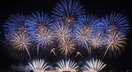 Fototapeta premium A vibrant fireworks display in the night sky, featuring a variety of colors and patterns.