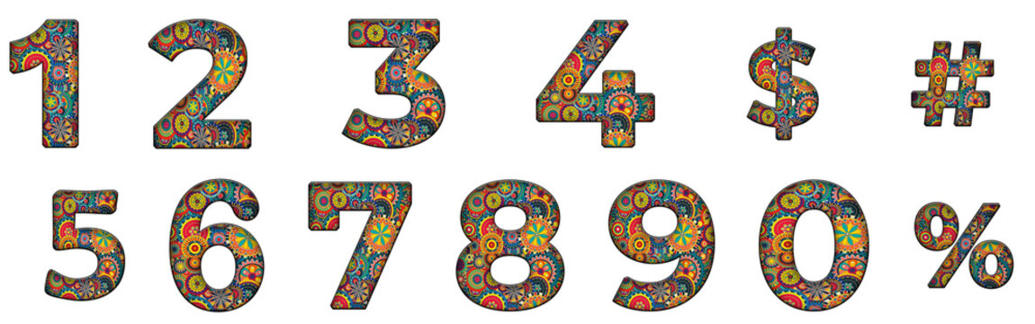 Boho pattern aztec floral arfican 1, 2, 3, 4, 5, 6, 7, 8, 9, 0 number word text alphabet letter typography font design