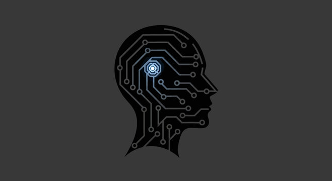 Modern artificial intelligence brain icon featuring circuit patterns, symbolizing technology, machine learning, and digital innovation. Clean, minimal design ideal for tech, data, and futuristic conce