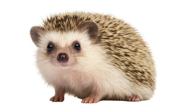 Adorable African pygmy hedgehog with curious expression, looking at camera attentively