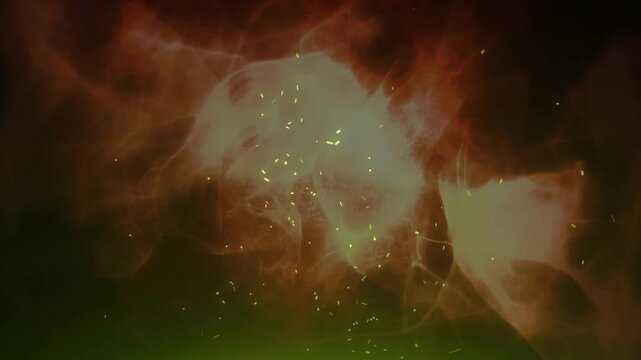 Animation of gold confetti falling over green background