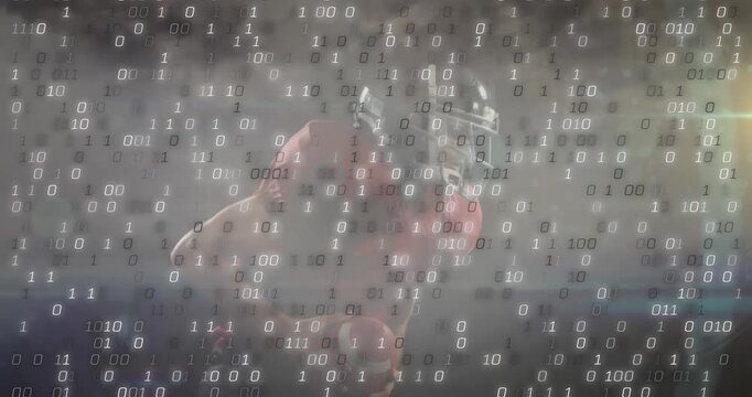 Animation of binary code over american football player