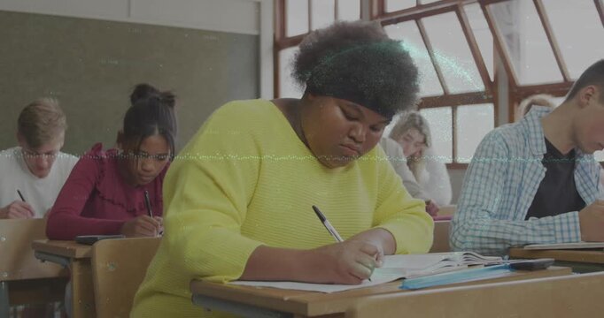 Animation of globe and graph over class of diverse pupils learning