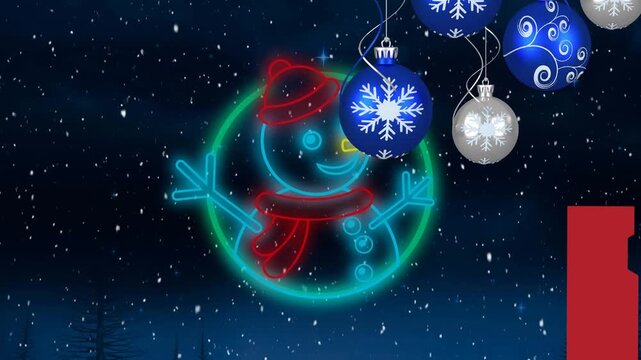 Animation of baubles over snow falling