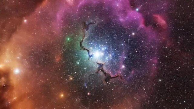 Mesmerizing Cosmic Galaxy Nebula Displaying Colorful Clouds of Gas and Stars Across the Universe
