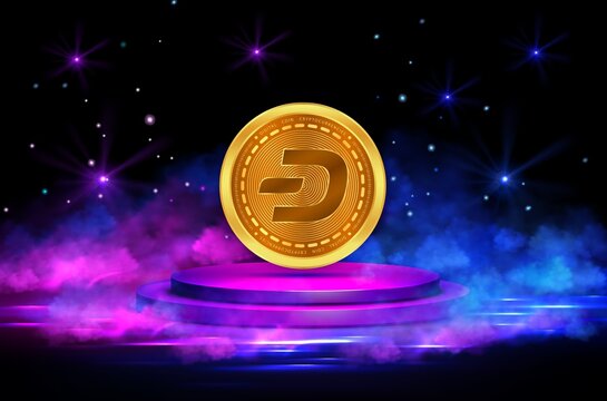 image of dash virtual currency on digital background. 3D drawings.
