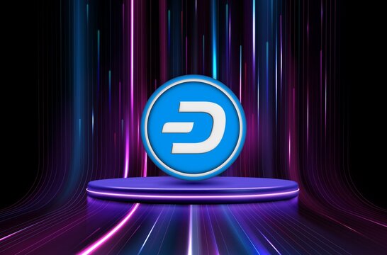 image of dash virtual currency on digital background. 3D drawings.