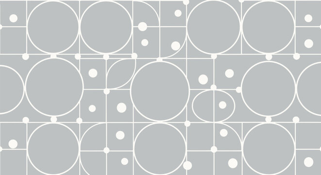 Minimalist geometric pattern vector, abstract grey background with white circles and grid lines
