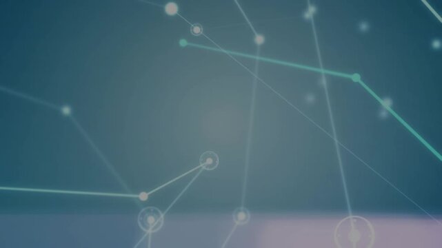 Animation of dots connected with lines forming geometric shapes over lens flares in background
