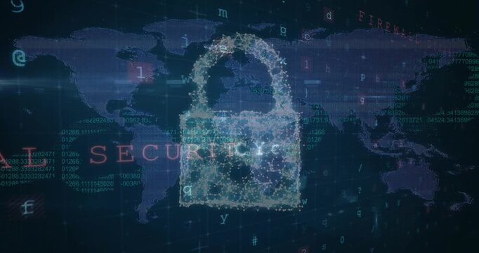 Animation of fingerprint bionic security system over blue landscape with diverse data