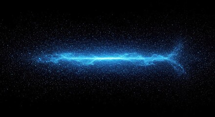 Obraz premium Abstract digital illustration showcasing a deep blue cosmic energy field with glowing particles moving rapidly across the black void background, trails, dynamic, blank