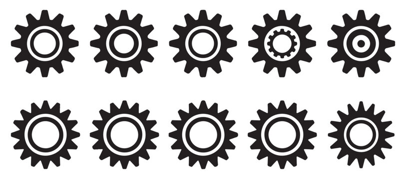 Bold black cogwheel vector icons for industrial hardware design. vector illustration eps 10