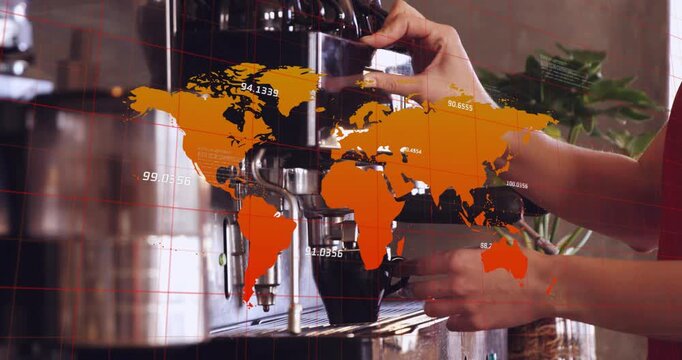Right hand reaching espresso grouphead portafilter locking cup holding overlay tracking for demo