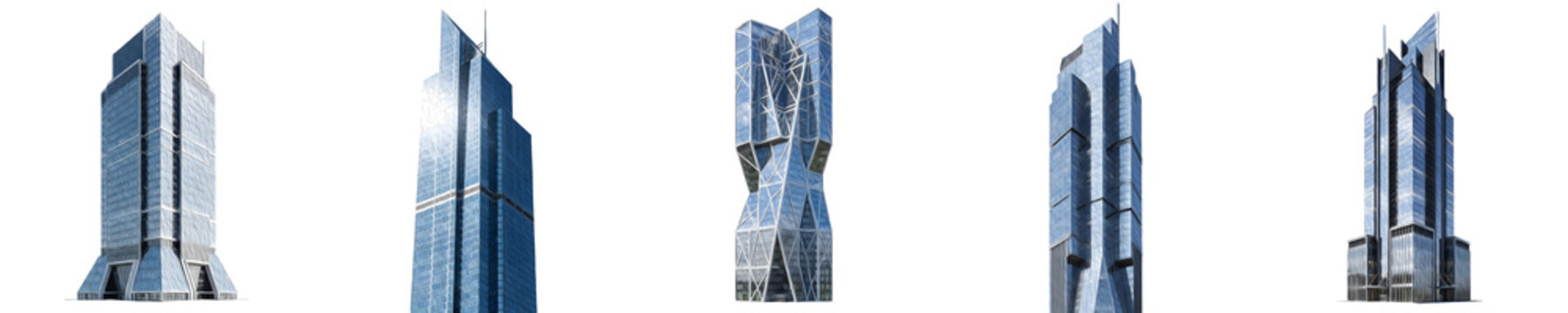 isolated set of skyscraper modern building architecture city urban skyline glass building isolated on white background -PNG -