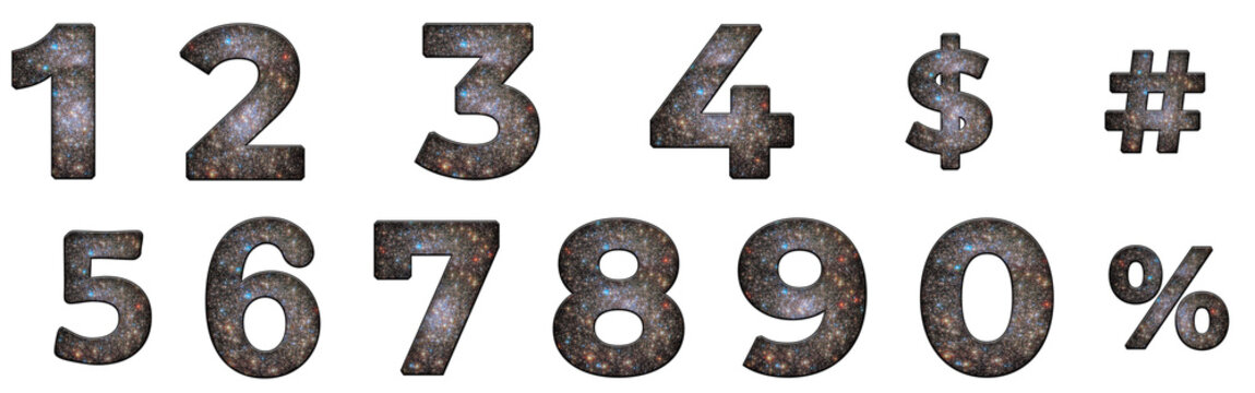 Hubble HD Center Galaxy 1, 2, 3, 4, 5, 6, 7, 8, 9, 0 number word text alphabet letter typography font design
