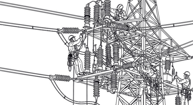 Maintenance Crew Working High Voltage Electrical Lines