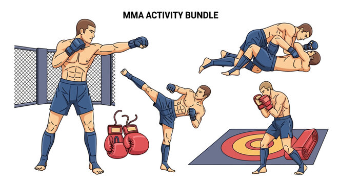 Diverse Mixed Martial Arts Fighting Poses Showcasing Combat Sports Training And Athletic Prowess For Sports Enthusiasts And Fitness Concepts