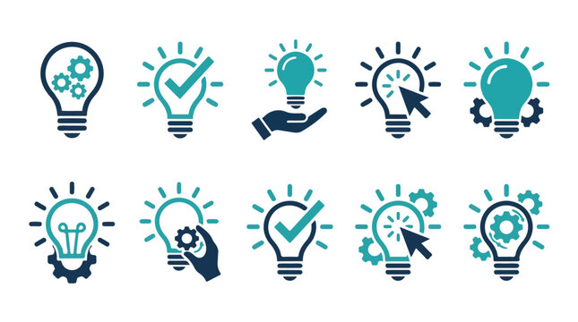 Set of Lightbulb Icons Representing Innovation and Creative Ideas