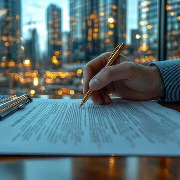Person signing a document with a pen.