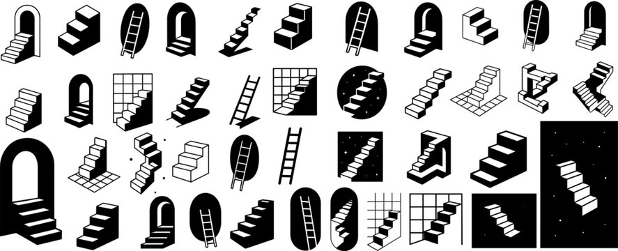 Geometric Stairs Ladders and Doorways Icon Set