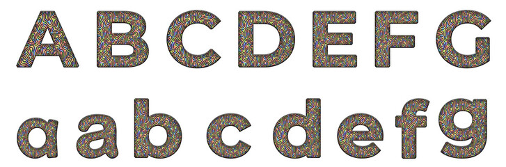 Squiggles Trippy patterns a, b, c, d, e, f, g word design text alphabet letter typography font design © skopurbo