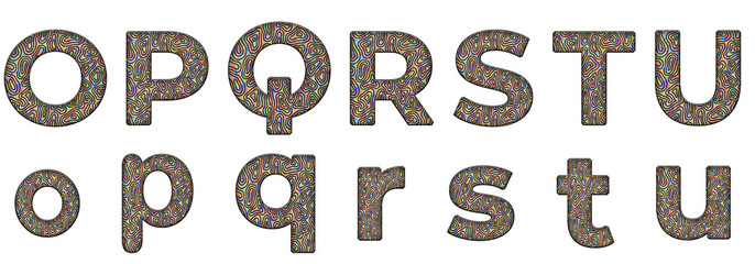 Squiggles Trippy patterns o, p, q, r, s, t, u word design text alphabet letter typography font design © skopurbo