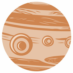 Illustration of the planet jupiter with its prominent bands and moons © SreemotiRaba