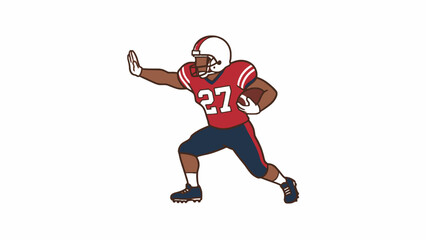 Obraz premium American Football Player Running with Ball and Stiff Arm on White