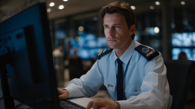 Airport security using AI behavioral analysis to detect suspicious activities in busy terminal, computer vision algorithms processing passenger flow patterns on surveillance network, ideal for