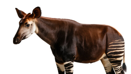 Full-body profile of a stunning okapi, the shy unique forest giraffe of Africa © Clementine
